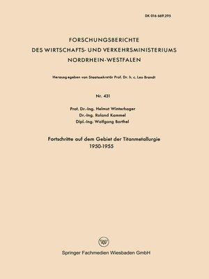 cover image of Fortschritte auf dem Gebiet der Titanmetallurgie 1950–1955